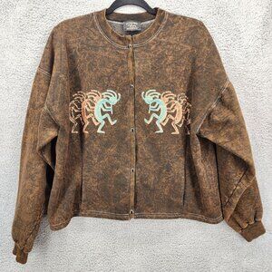 VTG Stone Aged Rockwear Stone Washed Cotton Size Large Jacket Kokopelli Snap USA